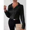 Satin Imitation Silk Long Sleeved Solid Color Women's Shirts