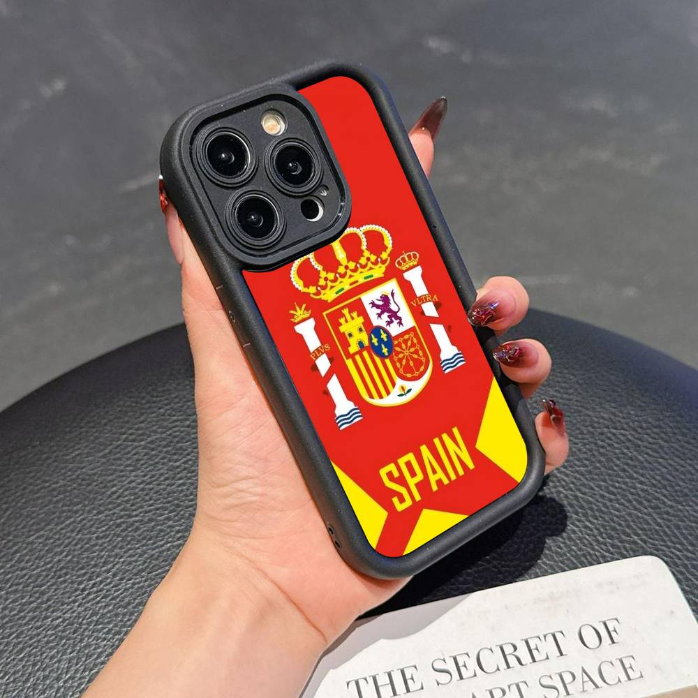 

Spain Flag For iPhone 17 16 15 14 13 12 11 Pro Max Plus Black Full Coverage Soft Funda Silicone Cover iPhone 11 pro