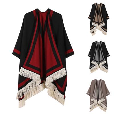Ladies' Versatile Scarf, Striped Travel Shawl, Imitation Cashmere, Split And Thickened Cape