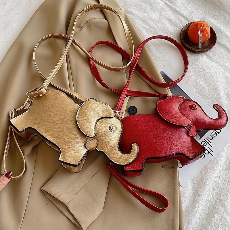 Elephant Crossbody Messenger Bag, Casual Animal Theme, Adjustable Strap, Zipper Closure, Polyester Lining, Solid Color