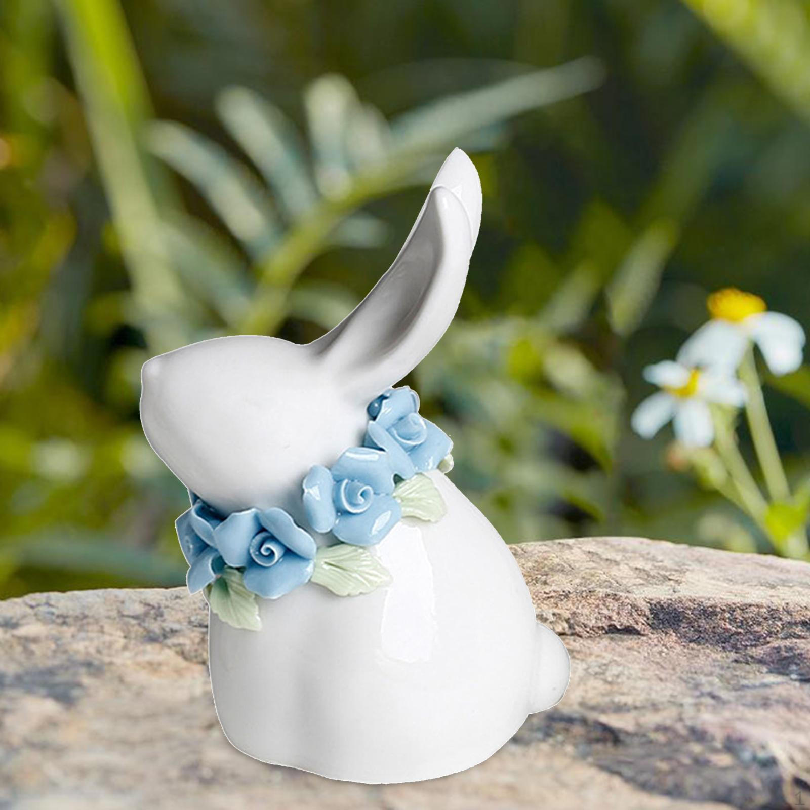 

Statue Sculpture Cute Animal Desktop Decoration for Home Office Indoor Table Decor Blue Flower