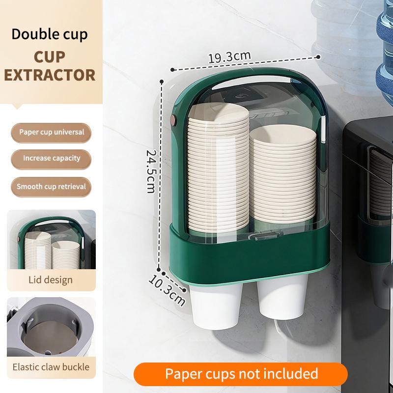 Wall-Mounted No-Drill Disposable Cup Dispenser Household Paper Cup Holder Dustproof Cup Storage Rack