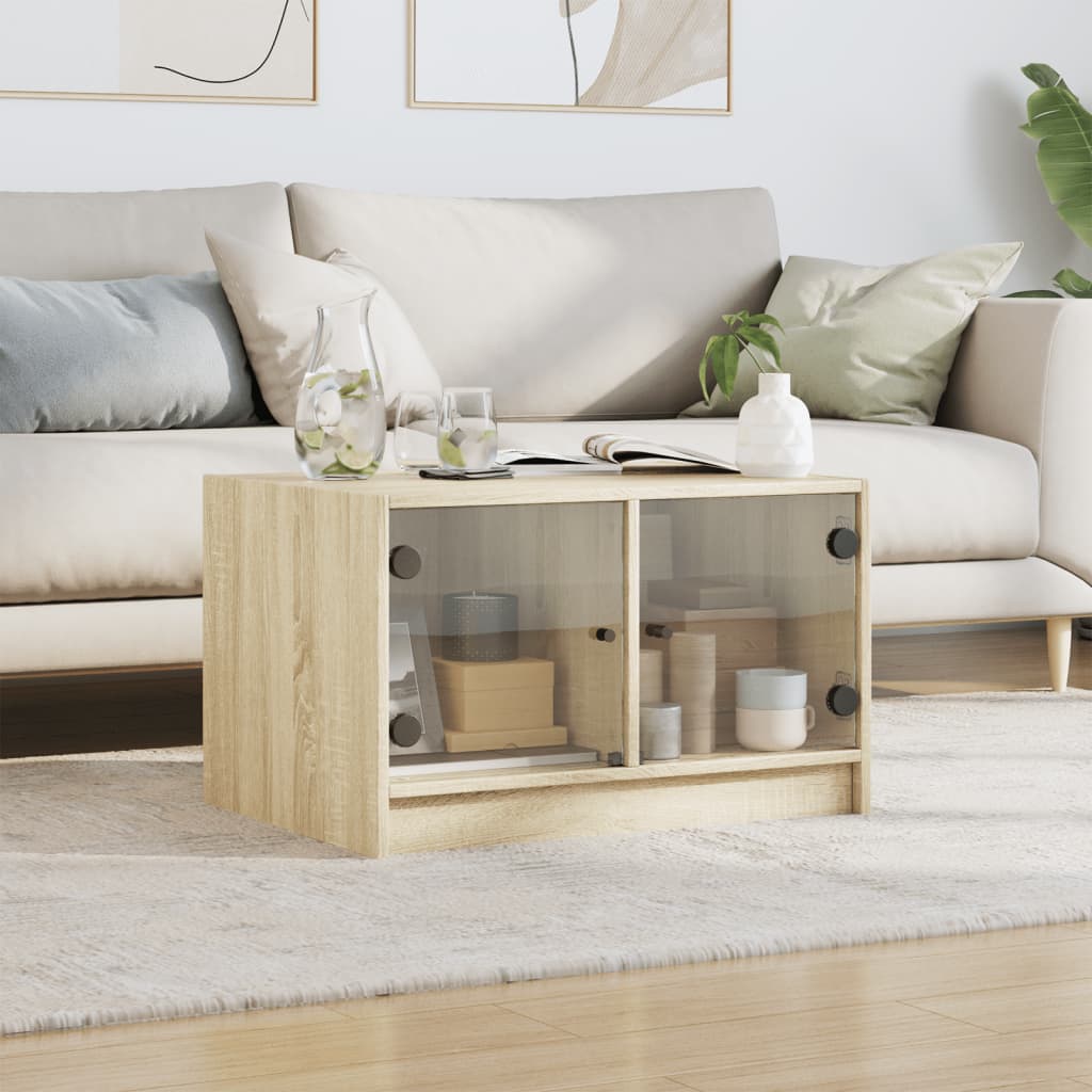  Coffee Table with Glass Doors, Sonoma Oak, 68x50x42 Cm