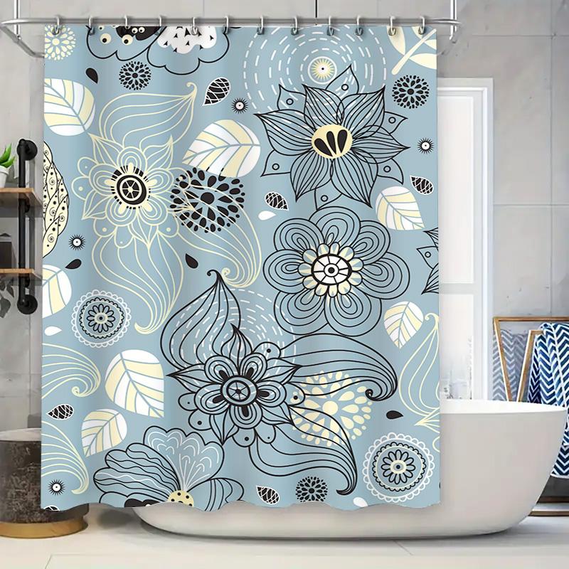 

Blue Bathroom Shower Curtain With Floral Design Modern Home Decor For Bathtub Washable Fabric Various Sizes Available W60H190(CM)-1 Pcs
