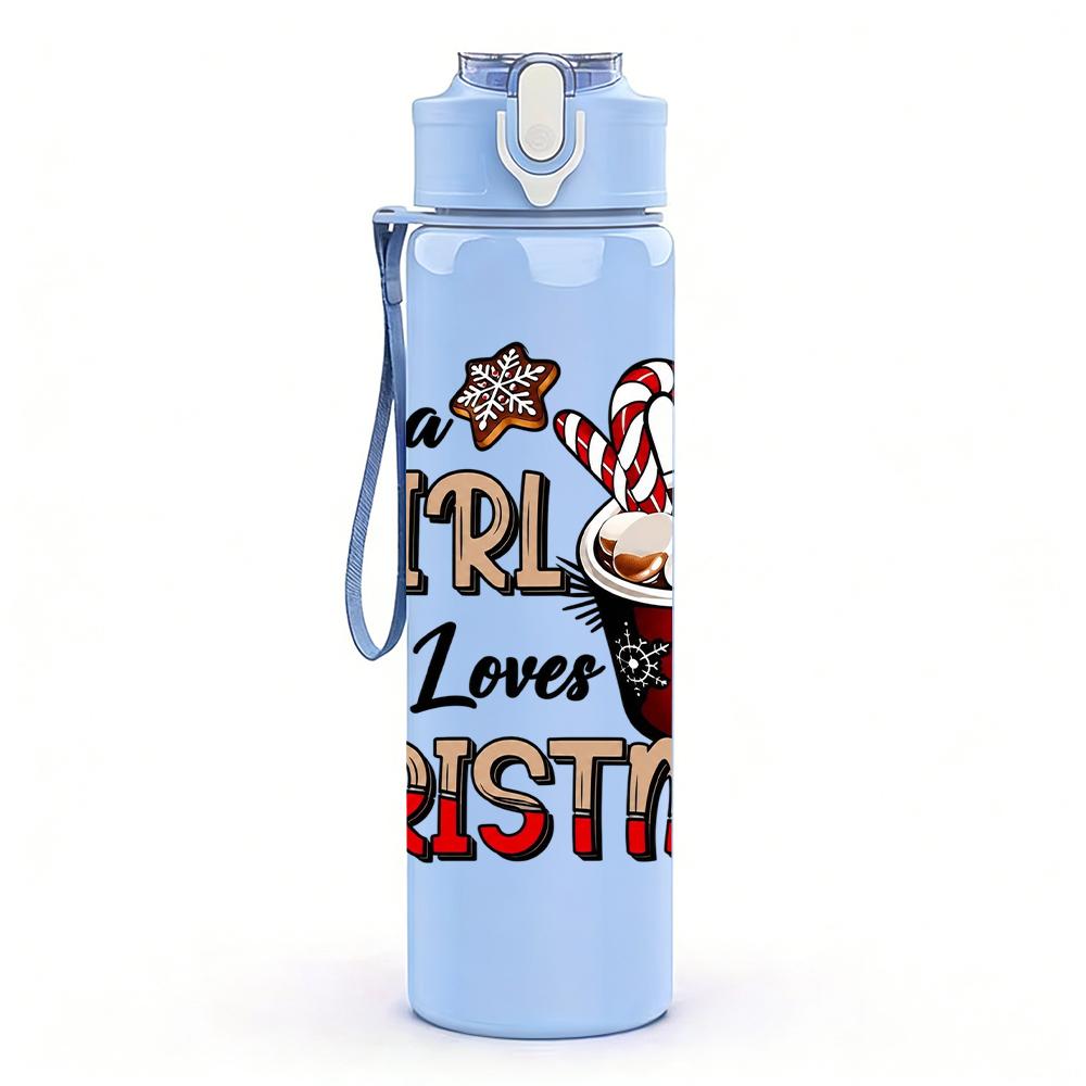 1PC Girl Loves Christmas Mug 750ml Color Plastic Sports Water Bottle Leakproof Flip Straw Lid Suitable for Sports Office Home Use