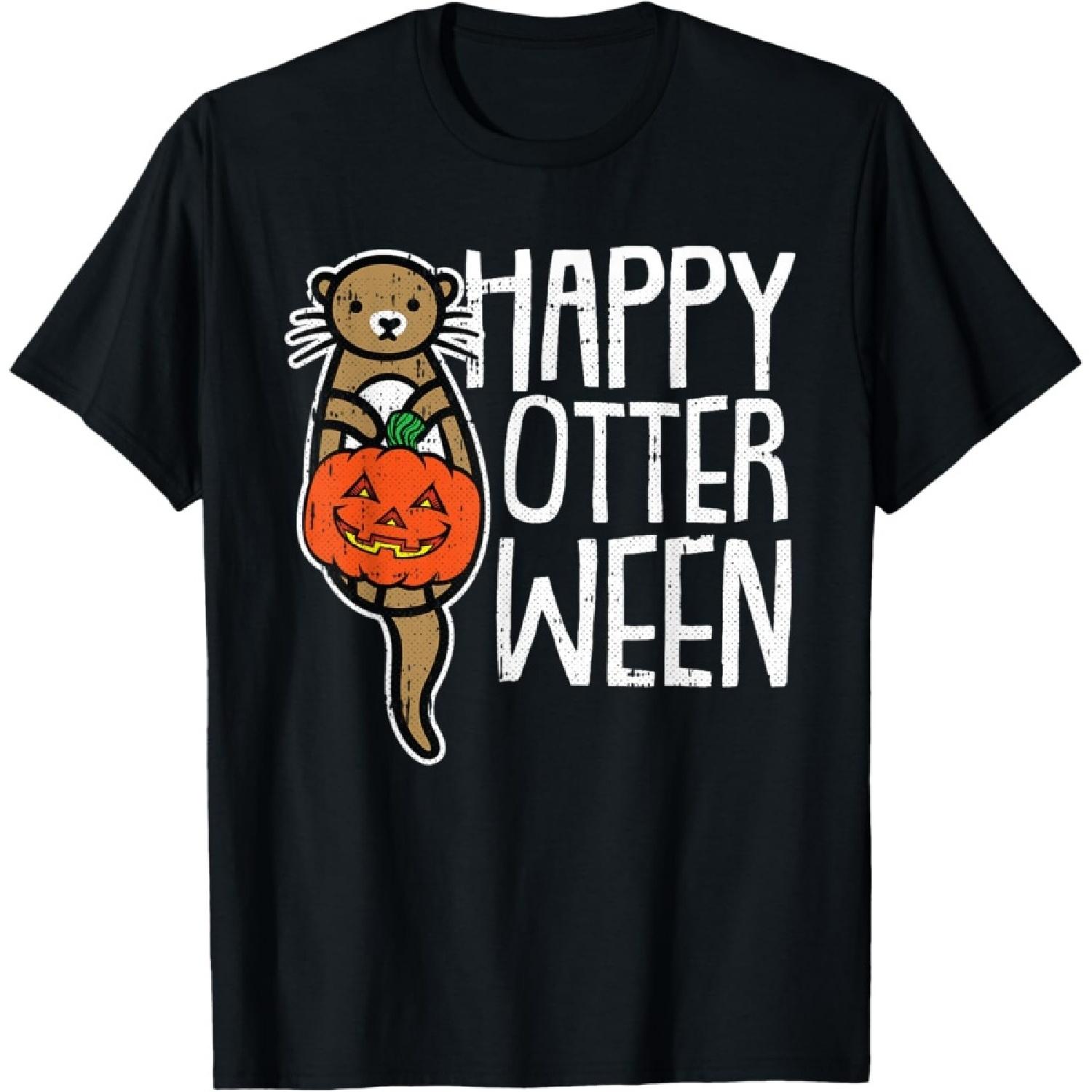 Happy Otter-Ween Lazy Halloween Costume Funny Animal Pun T-Shirt S