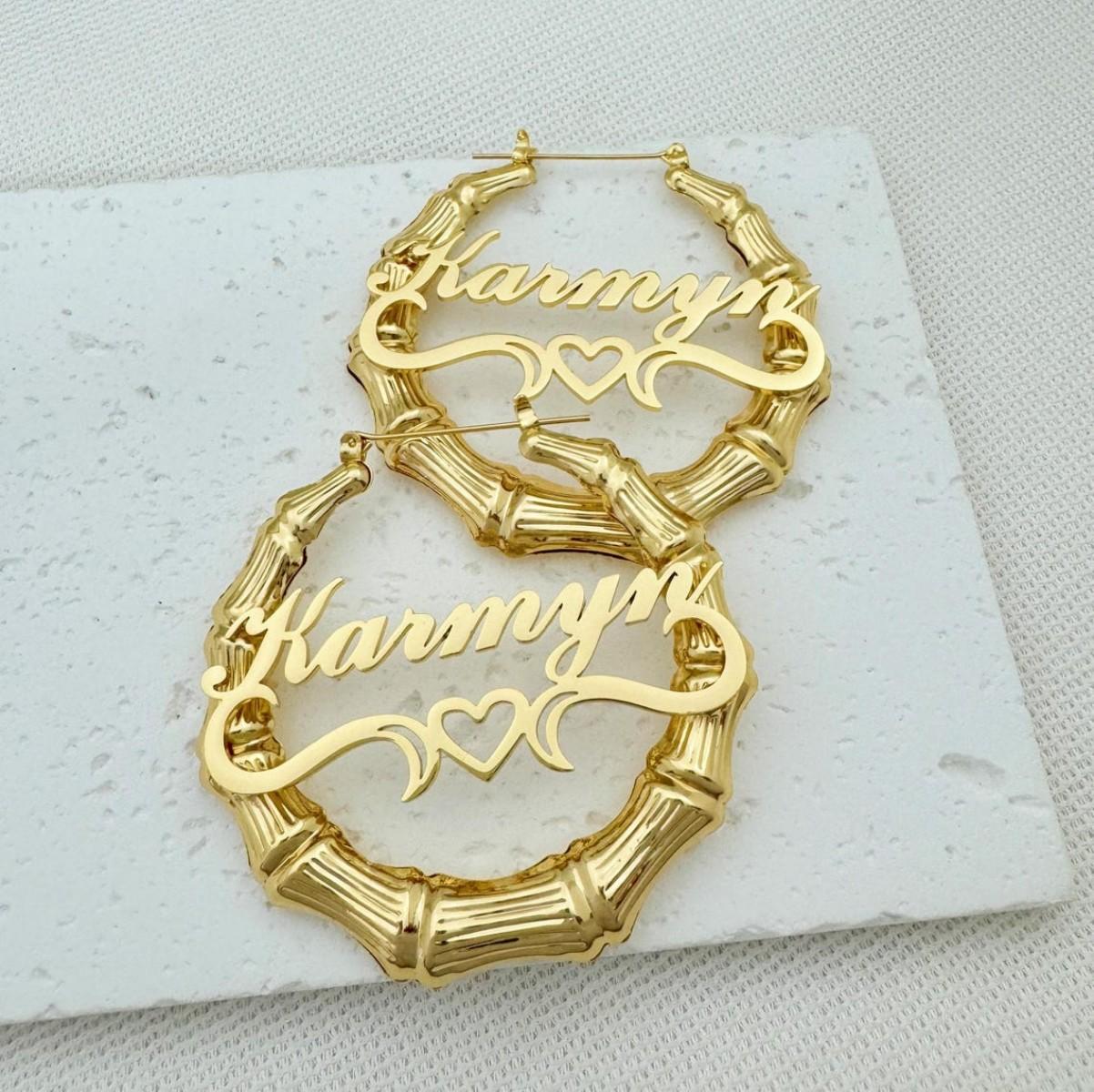Custom Name Plate Earrings Gold Plated Hoop Personalized Stainless Steel Earrings 5cm золотой