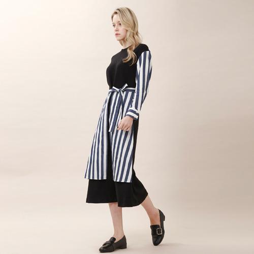 Bunderghost Color-Blocked Overskirt Long Dress (Striped)