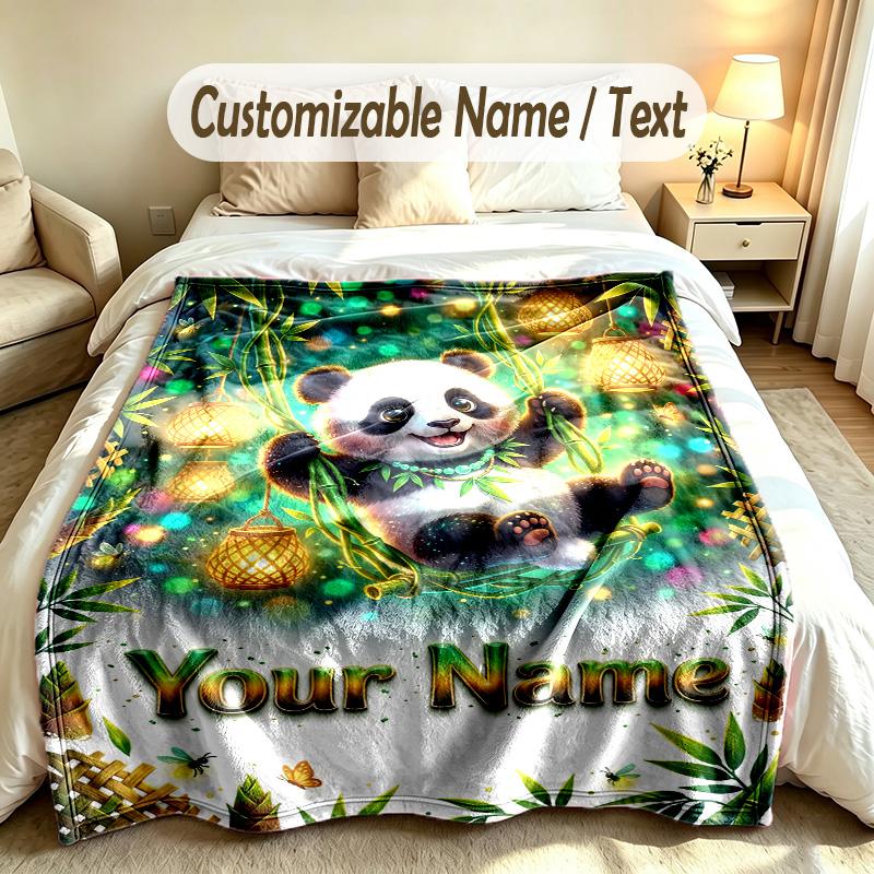 Panda-Thema Benutzerdefinierte Decke Personalisierter Name & Text Angepasste Weiche Warme Überwurfdecke Heimdekoration