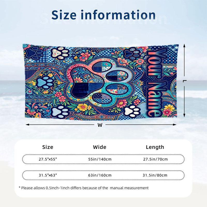 Dog Theme Beach Towel Personalized Custom Name & Text Soft Quick Dry Beach Towel for Swimming Travel