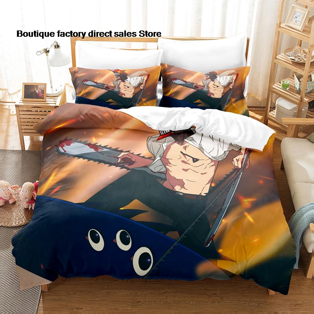 3Pcs Chainsaw Man Denji Anime Bedding Set 3D Print Shonen Manga Duvet Cover Pillowcases for Teens Fans Room Decor Gift Bed linen