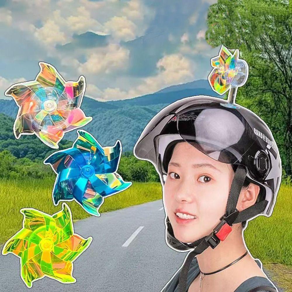 Plastic Bicycle Helmet Decorations Wind Powered Rotating Self-Adhesive Toy  Car