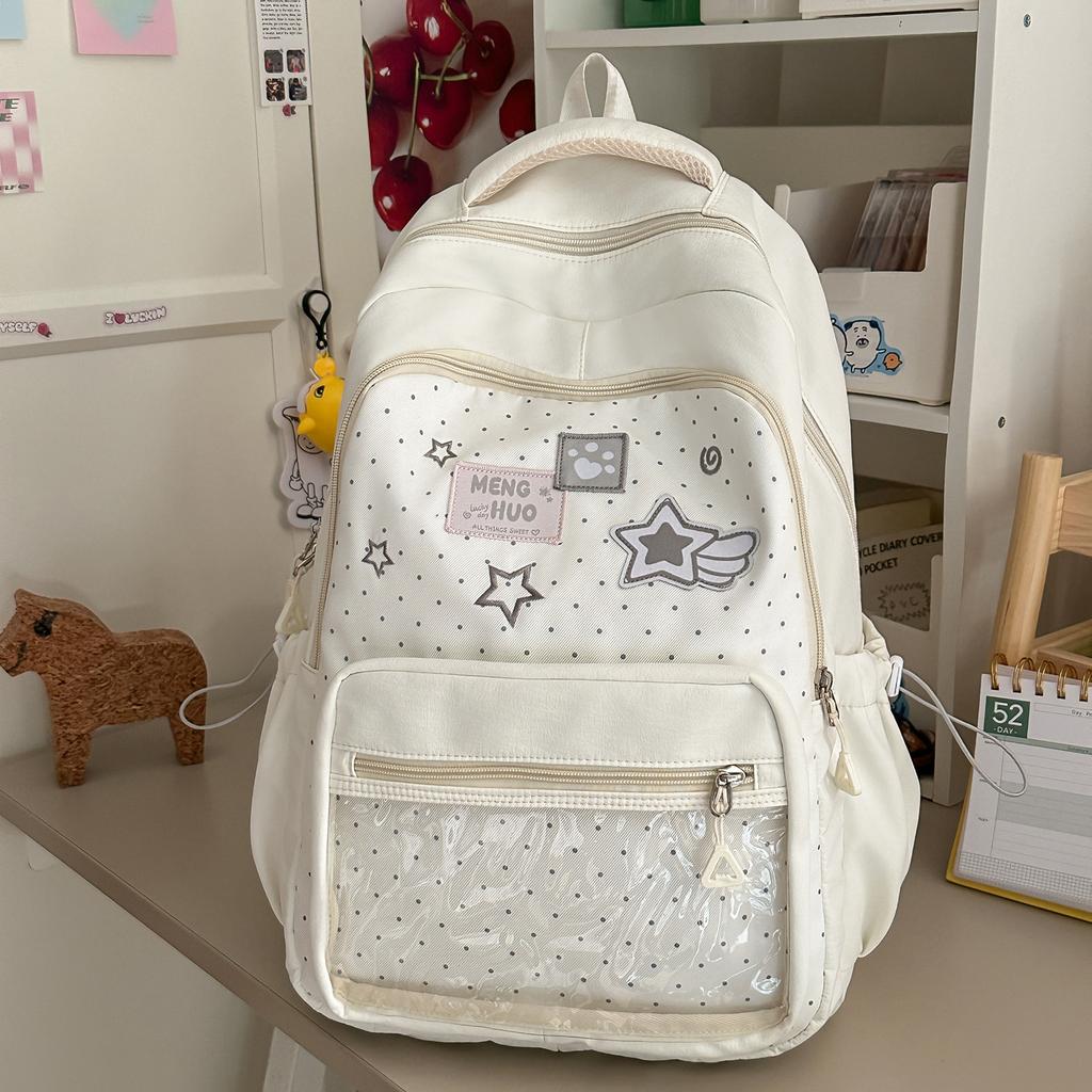 Schoolbag contrasting color polka dot large capacity backpack cute backpack clock in photo high value schoolbag make-up bag shoulder bag