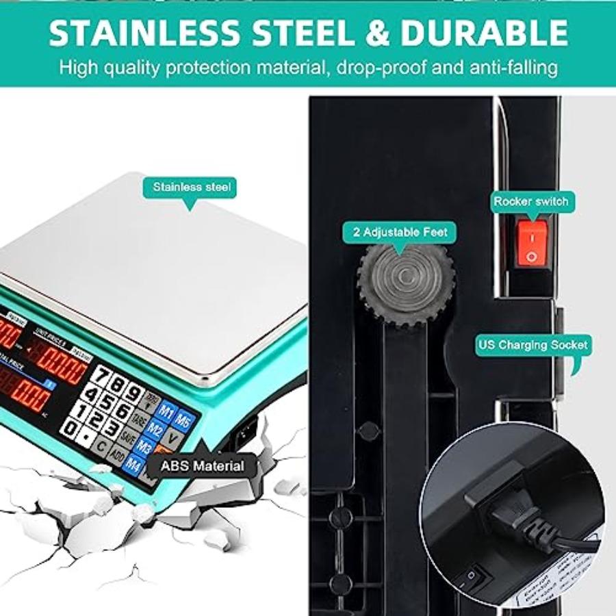 88lb Commercial Food Scale Lb/Kg/Oz Conversion Price Computing Scale with Dual Display Rechargeable Waterproof Reversible Platt