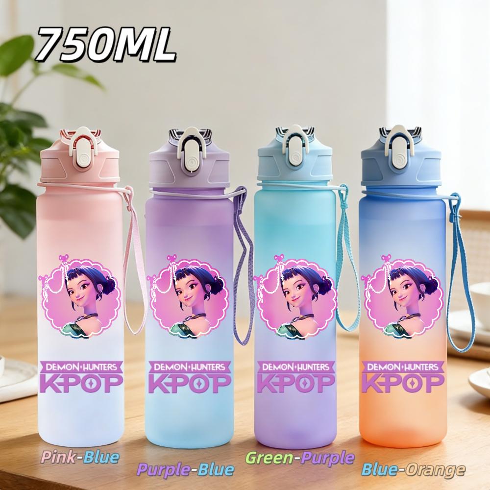 750ML Anime KPop Demon Hunters Sports Water Bottle Leak Proof Colorful Straw Cup Portable Water Bottle designed for Outdoor Sport Fitness