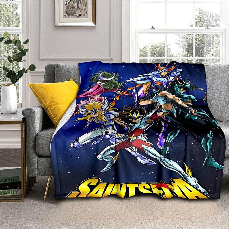 Cartoon Anime Saint-Seiya Glod Throws Blanket Kids Super Soft Blankt for Sofa Travel Couch Picnic Flannel Blanket Birthday Gift