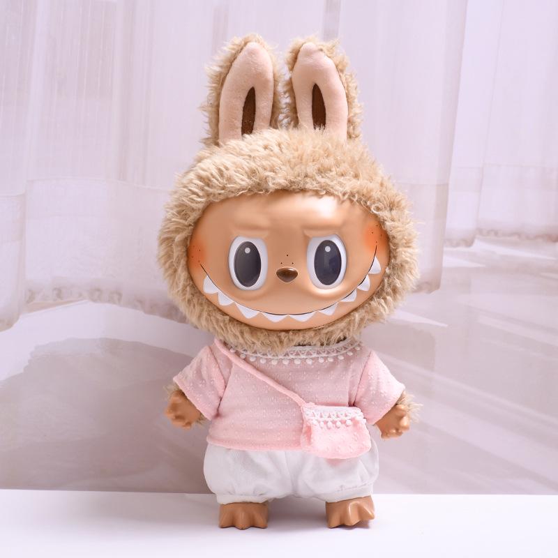 38cm Labubu Plush Doll Casual Outfit Set with Hat (Clothes Only)