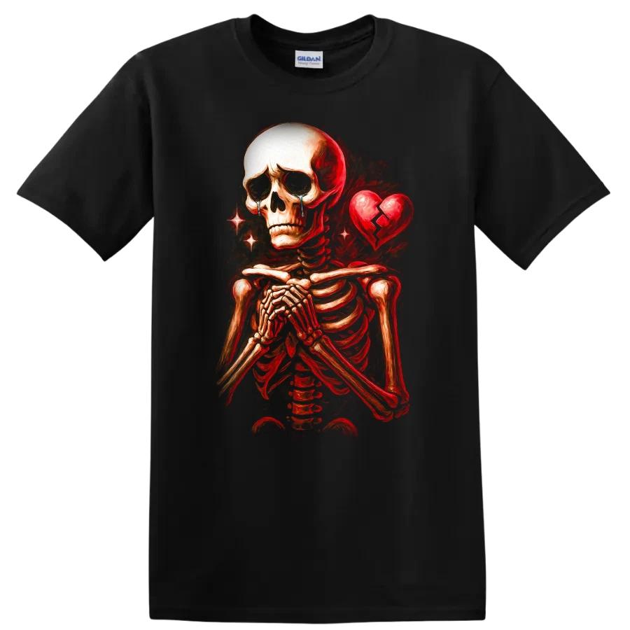Skeleton Sad Heart Graphic T Shirt Emo Design Casual Art Tee