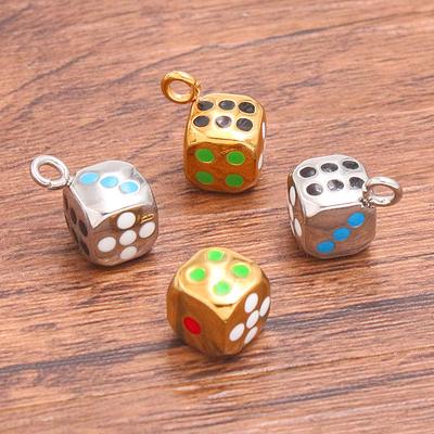 1 Pair 10X11mm Solid Dice Pendant Dripping Oil Stainless Steel Jewelry Accessories