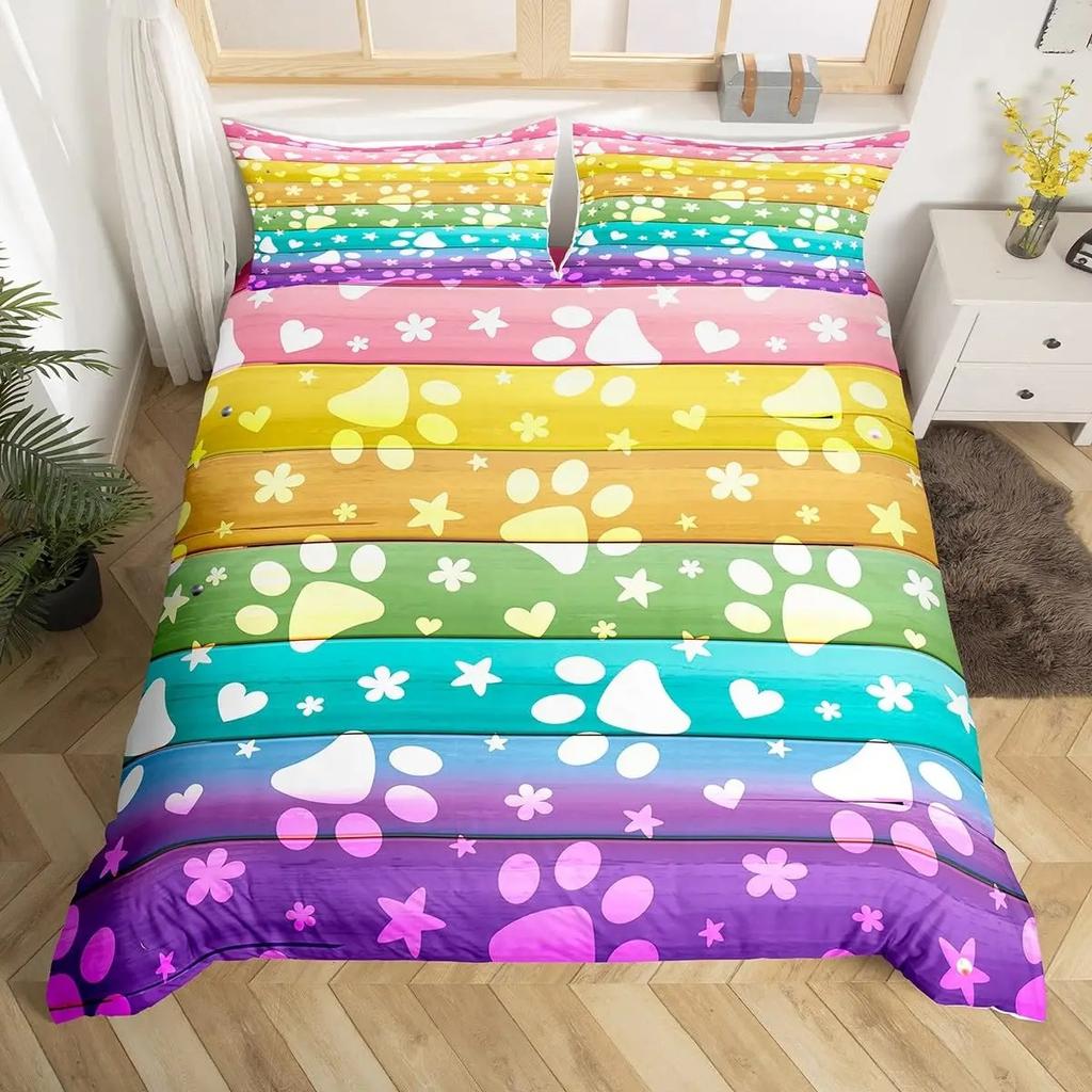3D Print Dog Paw Print Bedding Set King Purple Galaxy Puppy Footprint Duvet Cover Pets Animal Themed Quilt Cover Set