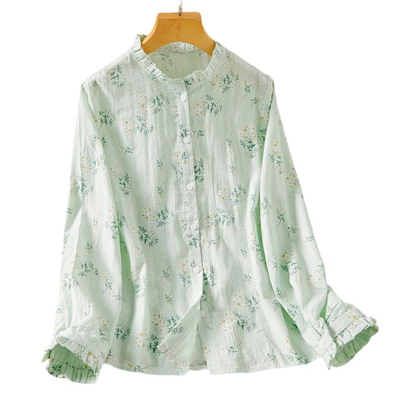 Hengyuanxiang Women's Floral Print Cotton Long Sleeve Shirt