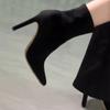 Fashion 2025 New Design Women Chunky Heel Suede Boots Pointed Toe Slim Ankle Boots Nude Color Autumn Winter Shoes