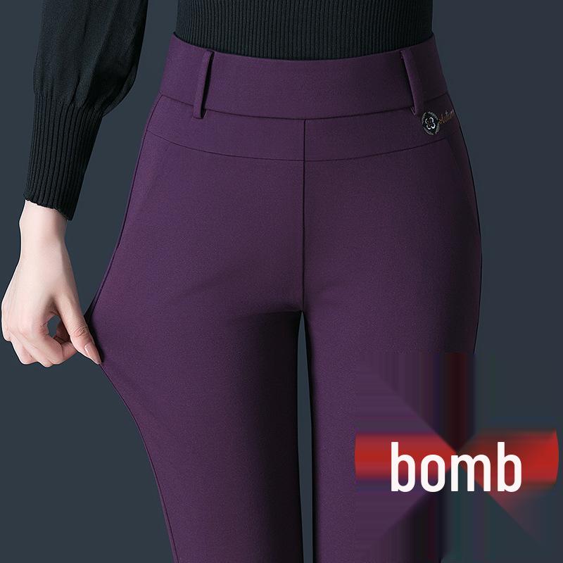 Jinbao Women's Plus Size Casual Cotton Pants - Spring/Autumn 2025, Middle-Aged & Elderly, Elastic Waist, Loose Fit, Small Straight Leg.