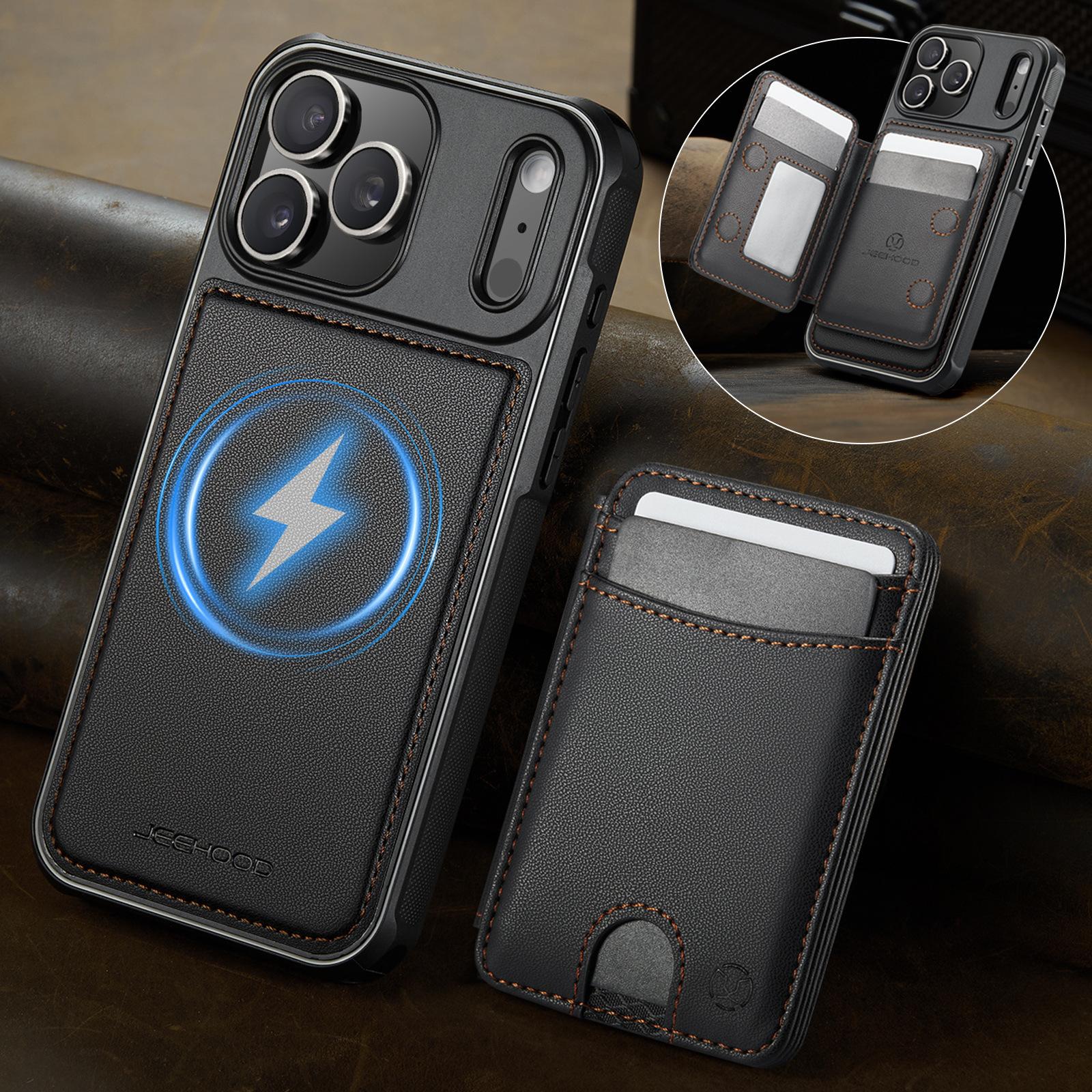 

Leather Phone Case for iPhone 17 Pro Max Air 16 16e 15 Plus 14 13 12 11 Xr Xs Detachable Magnetic Card Slot Wallet Holder Cover iPhone17 чёрный