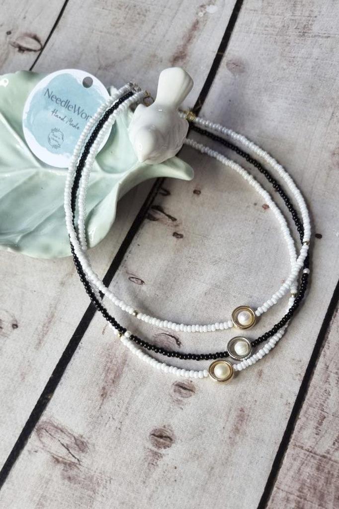 Handmade Beaded Choker with White Pearl