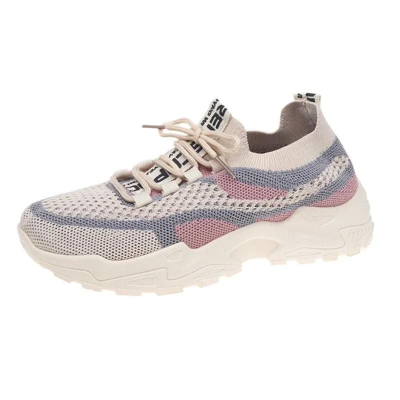 

Мода 2024 года. Женская обувь на шнуровке. Женская вулканизированная обувь. Осенние разноцветные дышащие сетчатые повседневные спортивные удобные кроссовки для ходьбы. 40 розовый