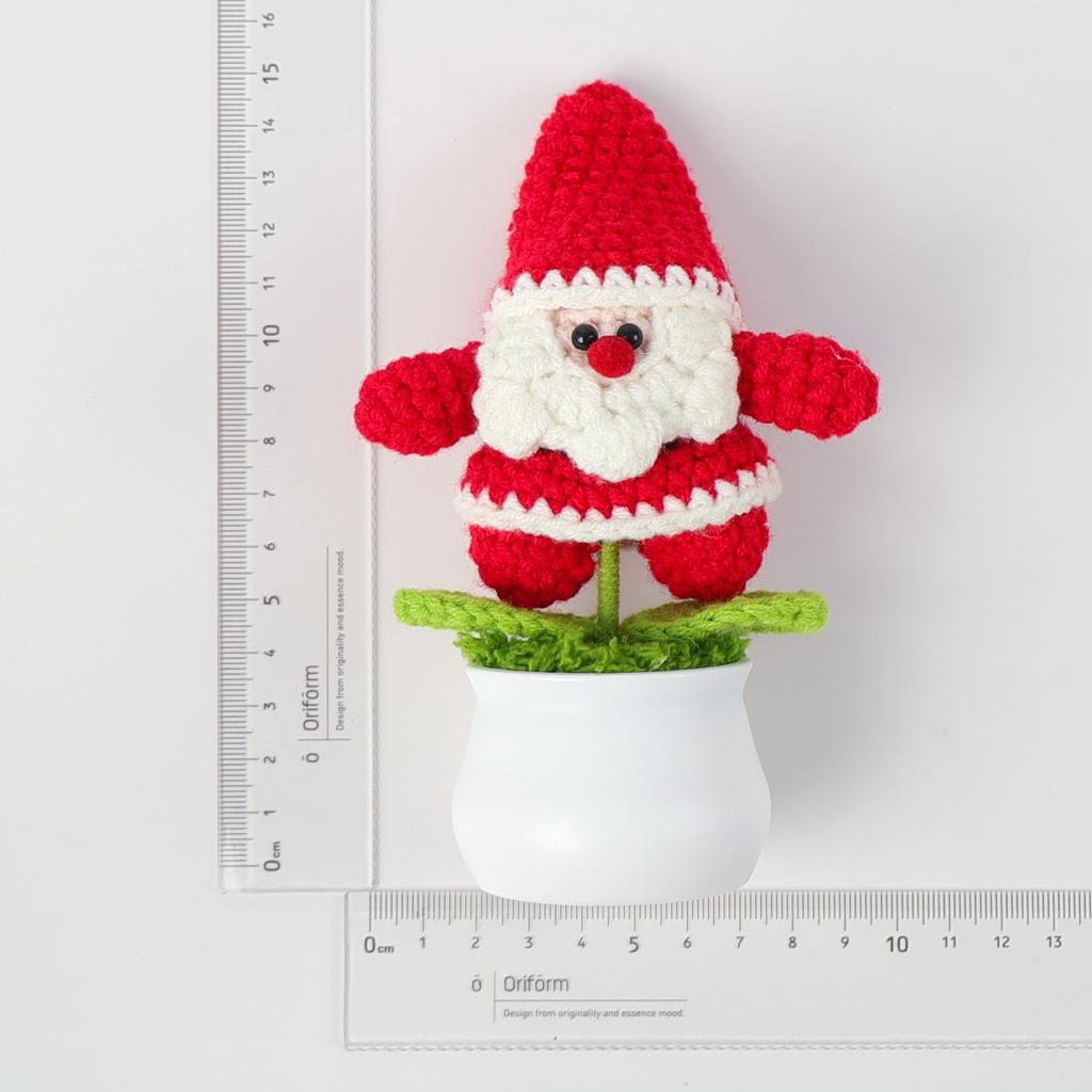 Creative Handmade Knitted Santa Claus Doll Potted Christmas Gift Cute Wool Crochet Santa Claus Potted Christmas Home Decoration