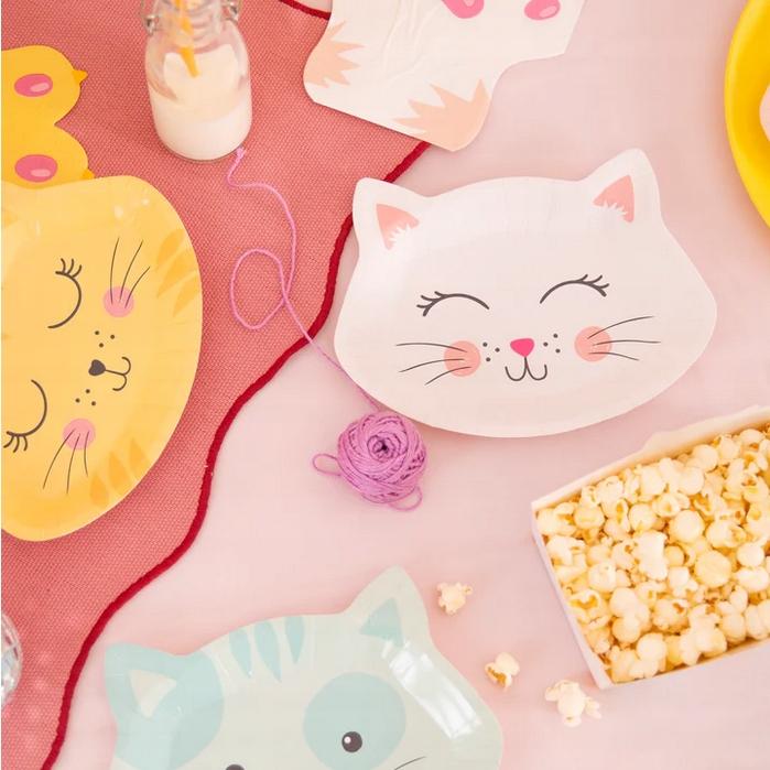 Platos de Papel Gatitos Gatos Mix Cumpleaños Fiesta Party 20,5X15Cm 6Un.