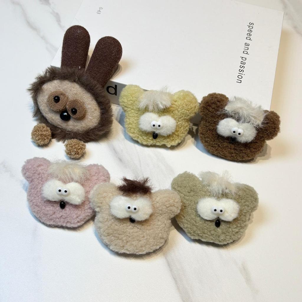 Korean Style Cute Big Ear Rabbit & Bear Plush Cartoon Brooch Hair Accessories for Autumn/Winter