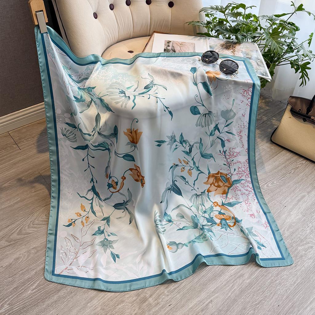 Silk Scarf Women'S Digital Printing Simulation Silk Shawl Spring And Autumn Women'S 90 Square Scarves Light Luxury Fashion Versatile
