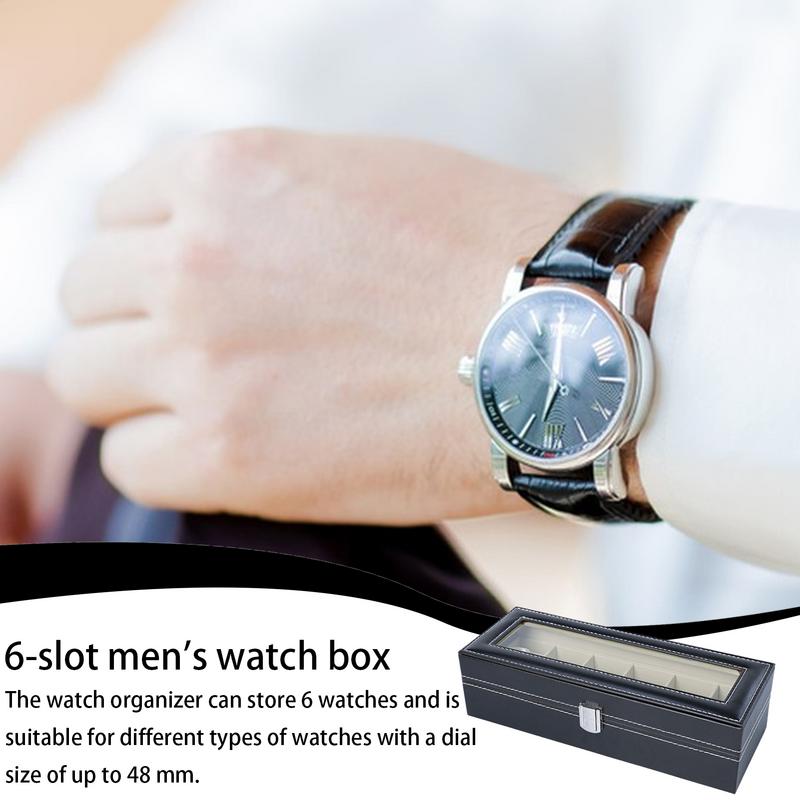 Watch Case Waterproof PU Leather Watch Holder Organizer for Men with 6 Slots Watch Display Box Travel Case Father's Day Gifts