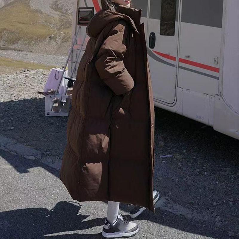 Winter Women Streetwear Thermal Solid Coat Midi Parkas Loose Hoodies Long Sleeve Oversize Young Style All-match Down Jacket