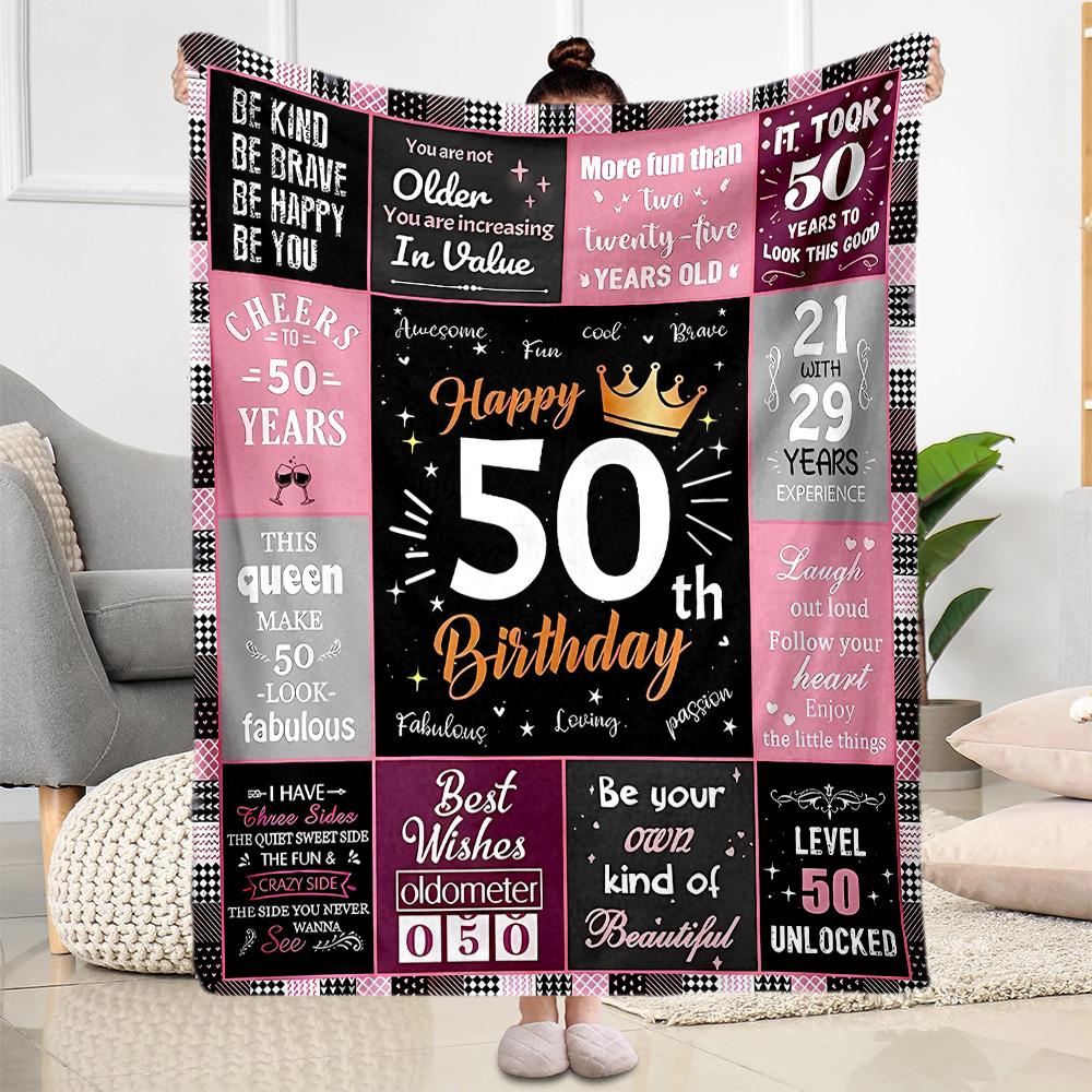 1pc 50th Birthday Celebration Blanket Soft and Warm for Sofa Office Camping Travel Livingroom Great Gift for Friends and Family Comfortable