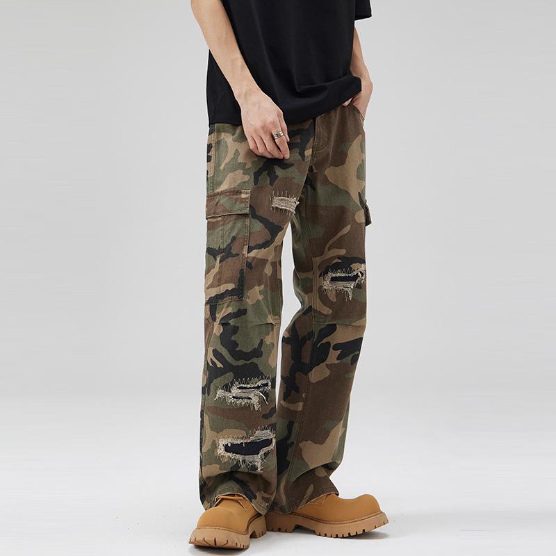 

LKTM Men s Retro Camouflage Work Pants with Patches - Trendy Style, Large Pockets 2X Large камуфляжный