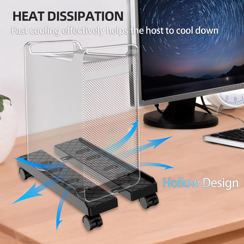 Adjustable Computer Tower Stand Fits PC Mobile CPU Stand Ventilated PC Tower Stand Under Desk CPU Holder for Desk Accessories