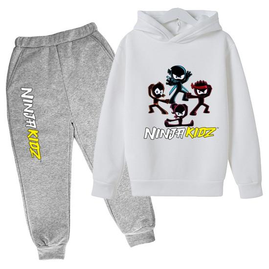 Felpa per Bambini Divertente Stampa Ninja Vestiti Cappotto Top+Pantaloni Set 2P Ragazzo Ragazza Toddler 3-12 Anni Casual Pullover Sole Lettere Sportive Set