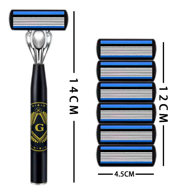 Men's 6-Blade Manual Razor with Universal Stainless Steel, Six-Layer Anti-Scratch Blade Holder
