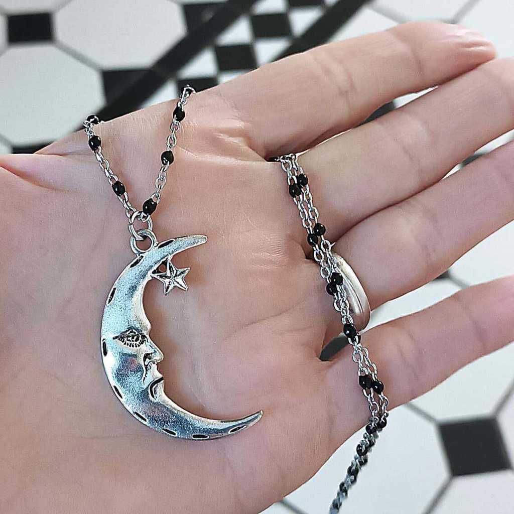 Gothic Moon Pendant Necklace With Zinc Alloy Geometric Design For Women