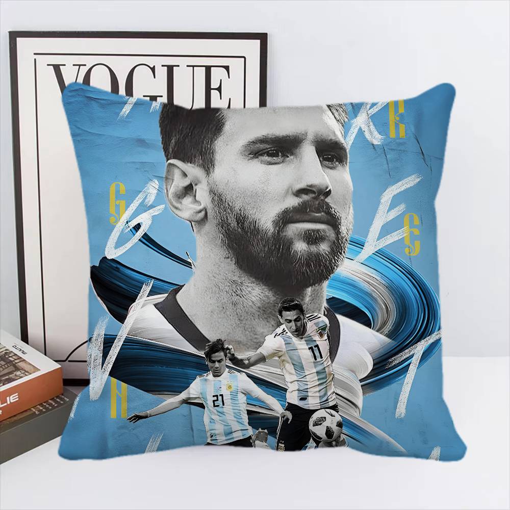 Federa Cuscino Stella del Calcio L-Lionel M-Messi Quadrato Camera da Letto Divano Comfort per il Tempo Libero Cuscino Auto Soggiorno Decorazione per la Casa