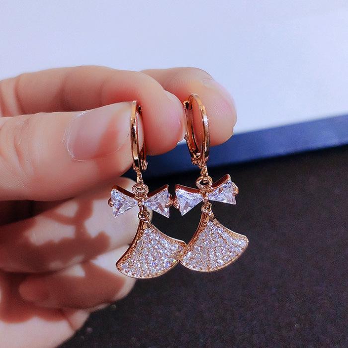 Temperament Small Skirt Earrings Zircon Bow Ear Buckle Fan Earrings Women'S Earrings