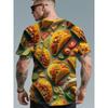 Large Men's French Fries Hamburger Pattern 3D Printed Men's Round Neck Short Sleeved T-shirt Summer Fashion T-shirt Casual Comfortable Versatile Top