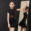 Children Latin Dance Dress for Girls Black Mesh Yarn Skirt Set Cha-cha Samba Rumba Training Performance Clothing