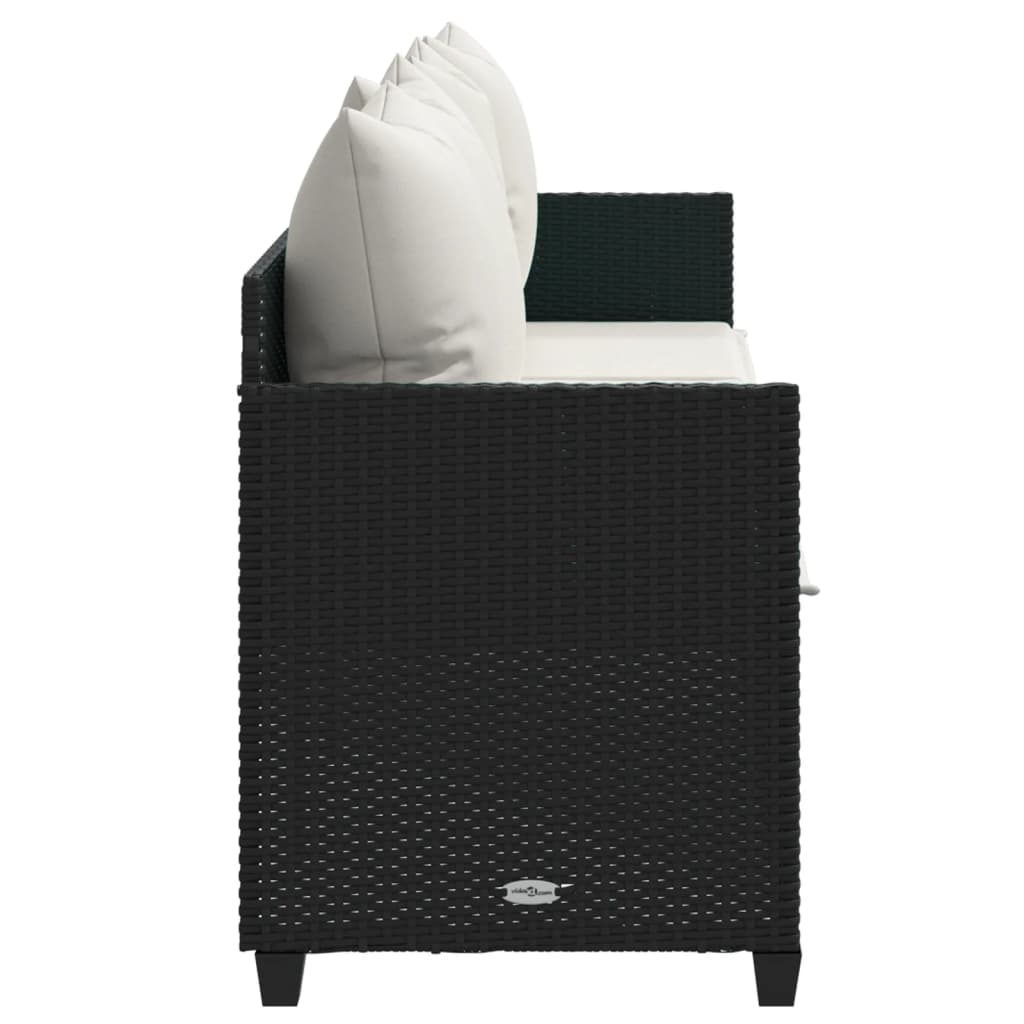 Sun Lounger with Cushions Black Poly Rattan