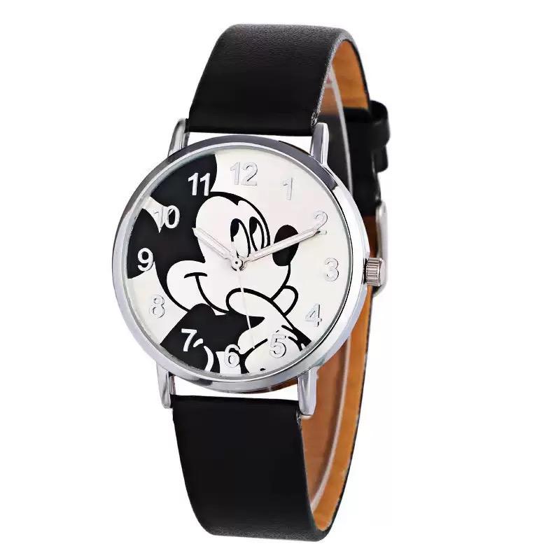 Disney Mickey Cartoon Children's Watch Fashion Watch PU Leather Strap Quartz Watch Boys and Girls Student Birthday Gift