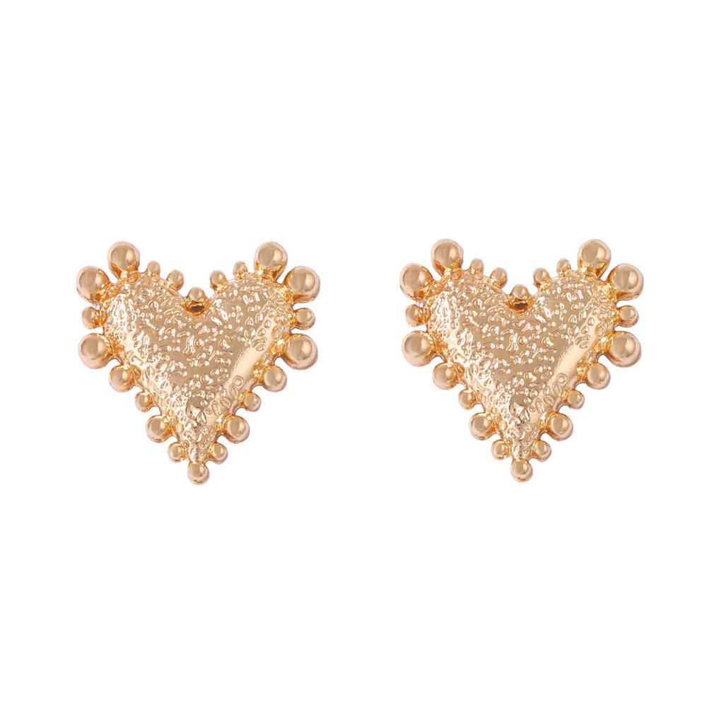 Personality trend simple cold wind alloy hammer beads embellished love heart stud earrings versatile daily