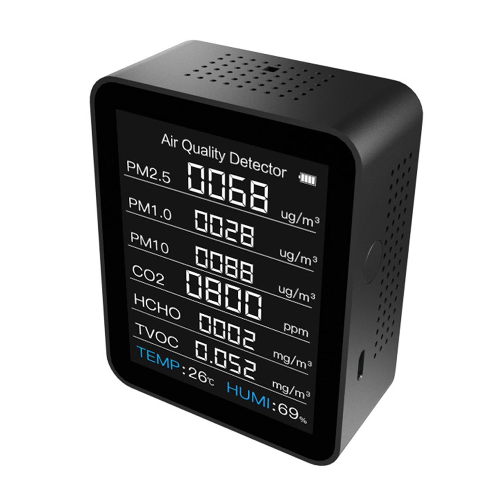 

8 в 1 Интеллектуальный анализатор качества воздуха Одна машина Три экрана PM2.5 PM1.0 PM10 HCHO TVOC CO2 Детектор температуры и влажности чёрный